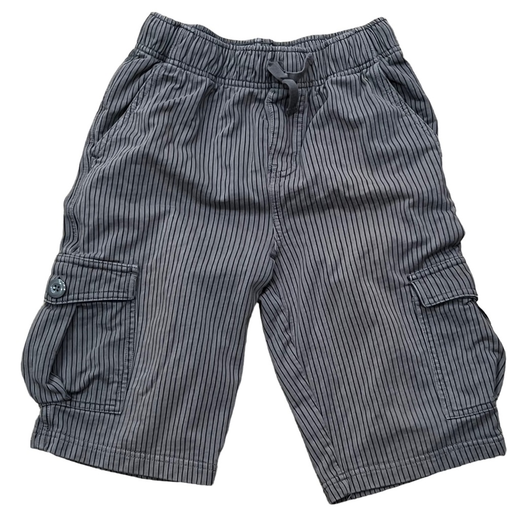 Tea 14 Youth Long Gray Stripe Cargo Shorts Spring Summer Drawstring Waist